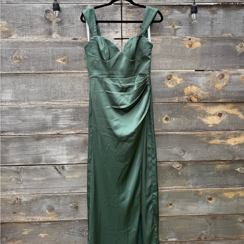 Azazie Mila Stretch Satin Eucalyptus A10 - Picture 5 of 6